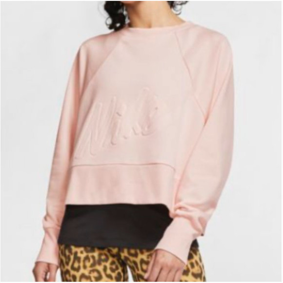 New NIKE Women's Sweatshirt Size 2X Cropped Dri-Fit Soft Pink Logo Pullover - Picture 1 of 6